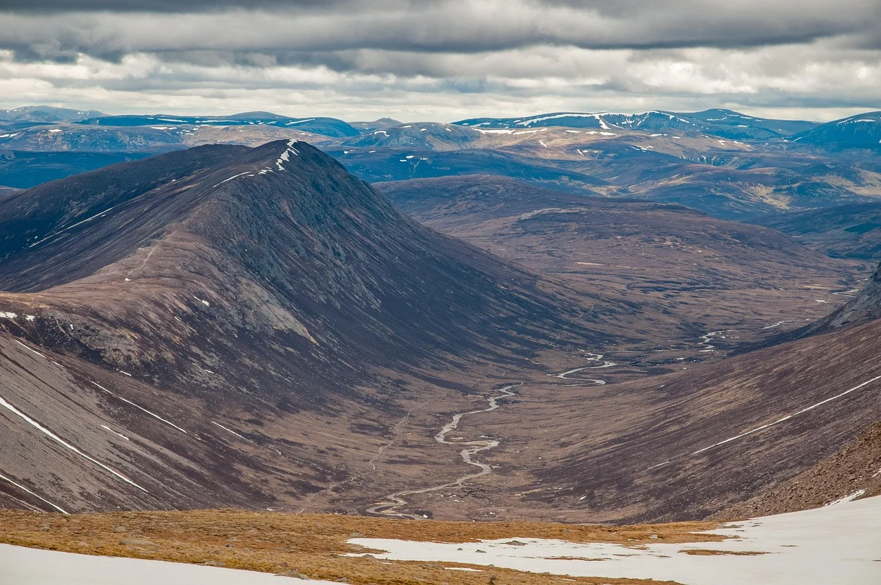 Scottish Highlands landscape with loch and mountains